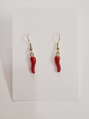 Gold Tone Red Chili Pepper Drop Earrings - Women Jewelry